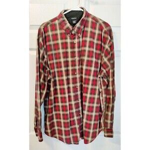 Men's NorthCrest Plaid Red/Brown Button Down Size XL-Nice